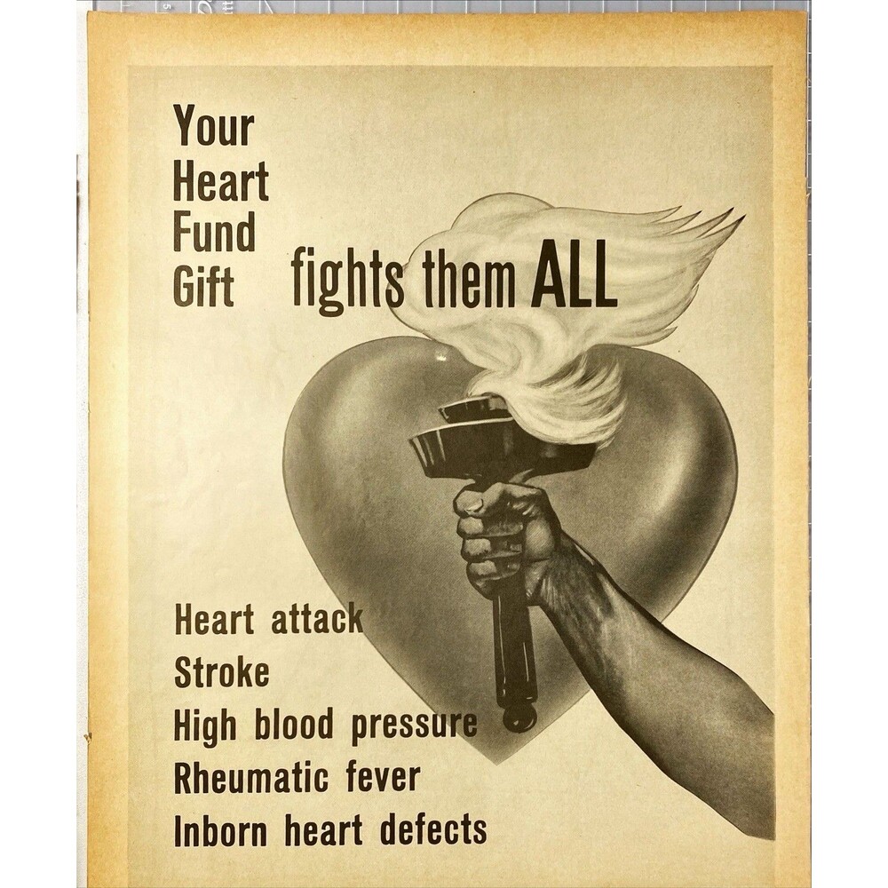 American Heart Association "Your Heart Fund Gift Fights them ALL" Print Ad 1972